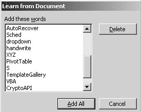 figure 39-12. use the learn from document dialog box to add words to your speech recognition vocabulary.