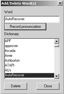 figure 39-13. word allows you to add or remove words from its speech vocabulary and to clarify pronunciation.