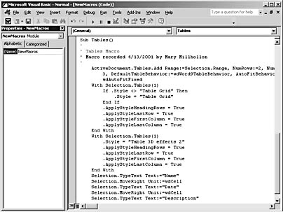 figure 40-9. the vbe shows you the vba code used to run your macros.