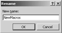 figure 40-11. to rename a macro project, simply enter a new name in the rename dialog box.