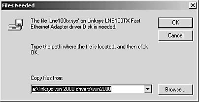 figure d-7. the files needed dialog box opens if your system can't find the correct driver.