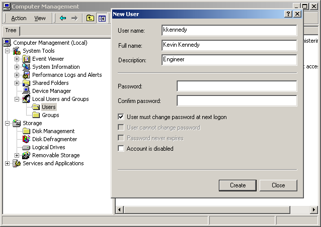 figure 2-4 creating a local user account