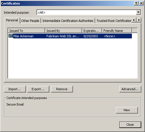 figure 6-12 certificates installed in the current user's profile