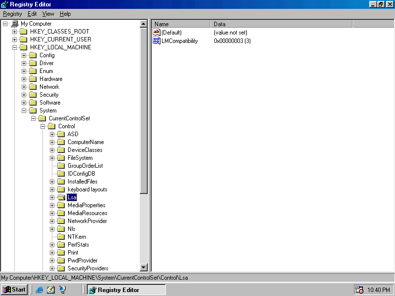 figure 7-5 configuring a windows 98 client to use ntlm version 2 authentication