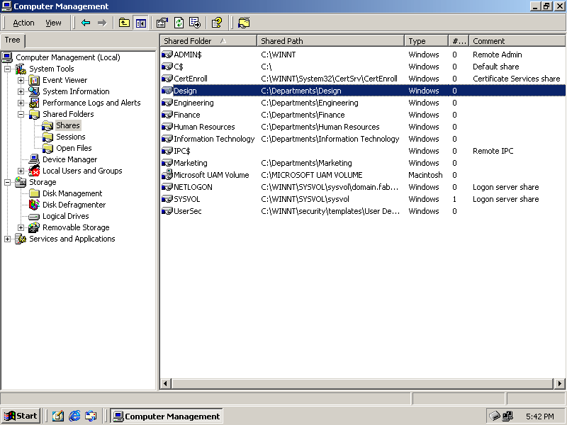 figure 7-7 shared folders in the computer management console