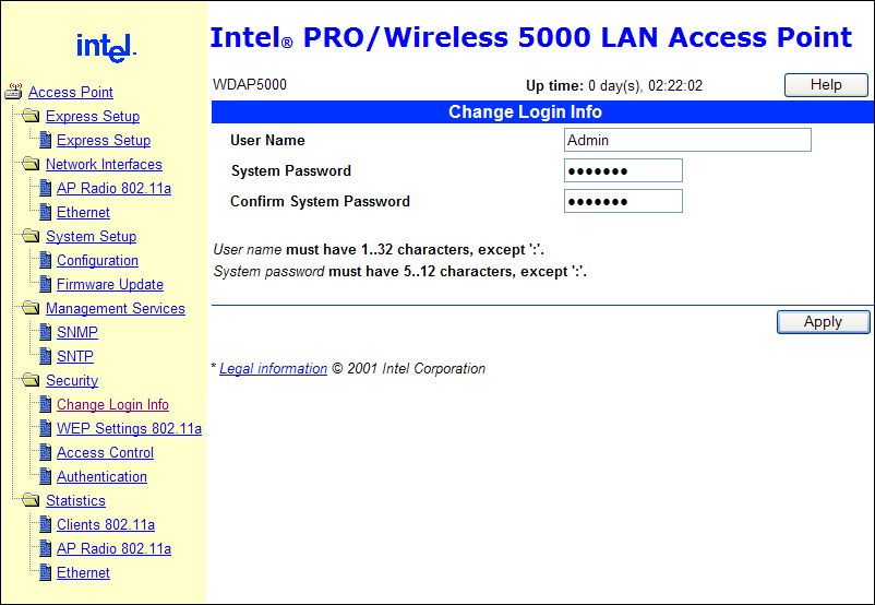 figure 10-8 changing the default account name and password on the wap