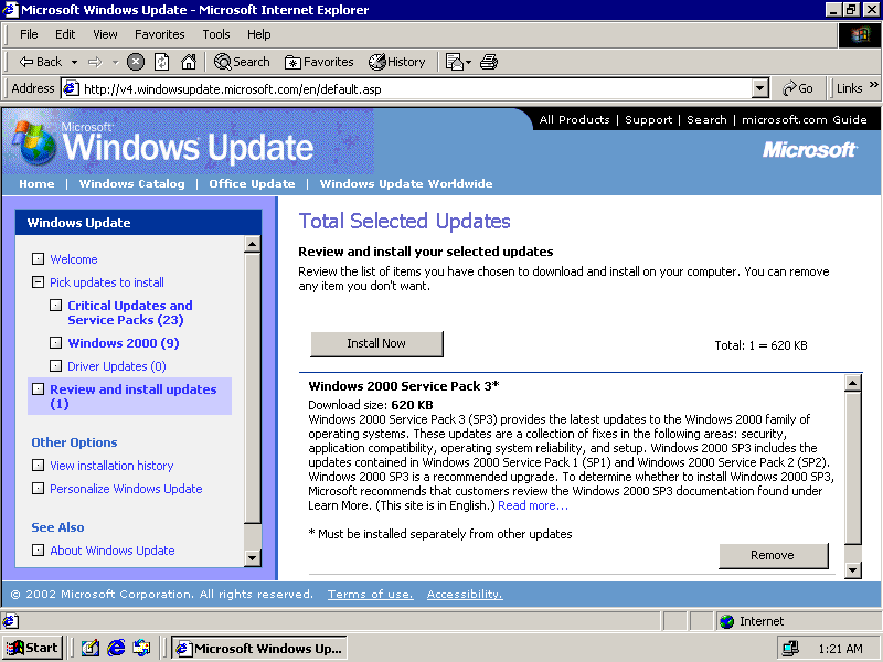 figure 10-15 selecting service pack 3 on the total selected updates page