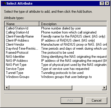 figure 10-22 the select attribute dialog box shows the available policy attributes