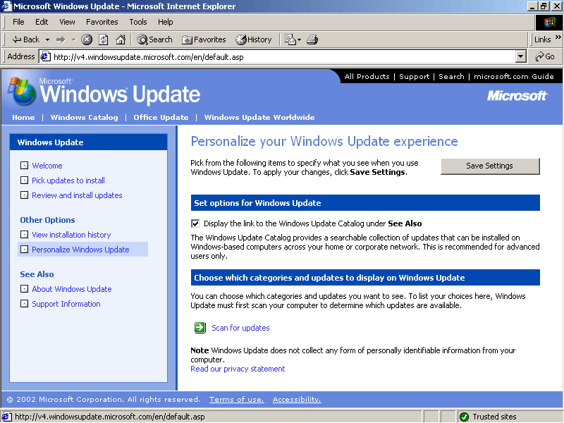 figure 14-15 windows update personalization options