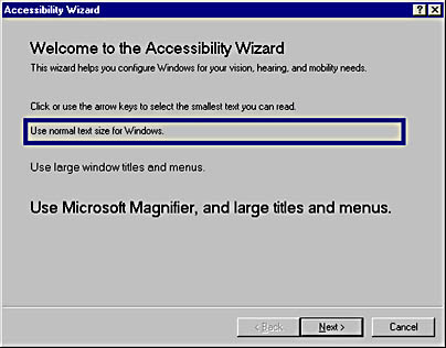 graphic a-3. the accessibility wizard for windows 98.