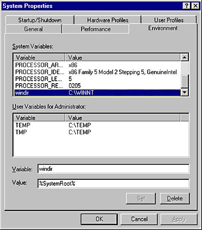 graphic e-4. environment variables of windows nt.