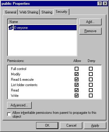 graphic f-18. folder permissions (windows 2000).