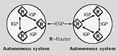 graphic i-7. a network using igp to route information within an autonomous system and egp to route information between autonomous systems.
