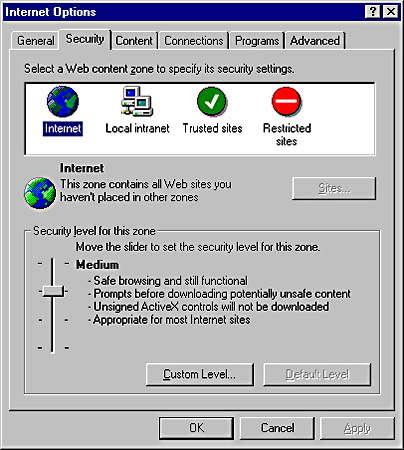 graphic s-4. the security tab in the internet options dialog box.
