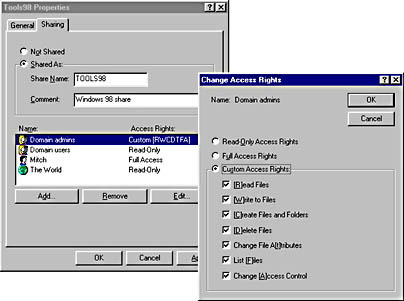 graphic s-8. the change access rights dialog box in windows 95 and windows 98.