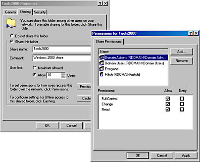 graphic s-10. the permissions dialog box in windows 2000.
