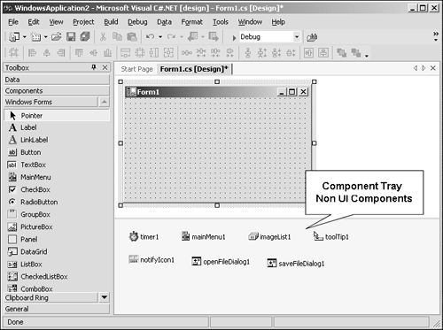 figure 5.2. the vs .net component tray.