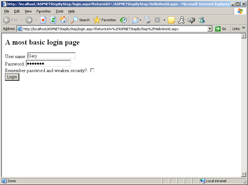 figure 10-3 a simple login page for getting a user name and password from a client.