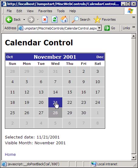 The Calendar Control ASP NET Developers JumpStart