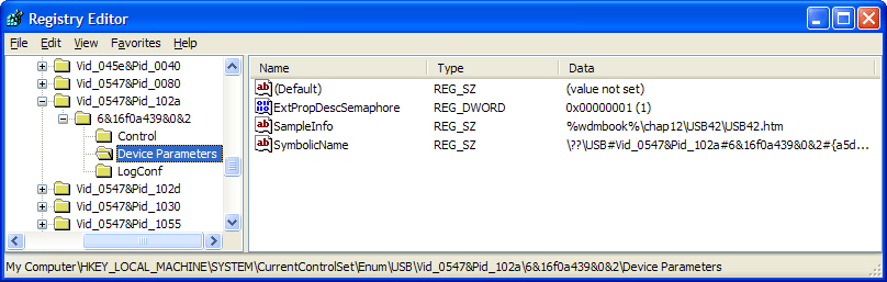 figure 15-4 a device parameters key in the registry.