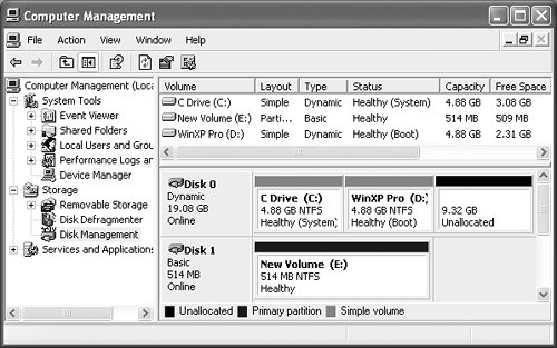 windows xp disk management
