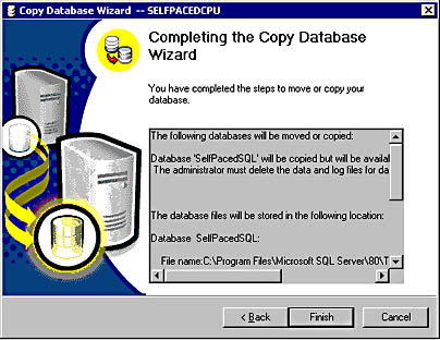  figure 4.10 - completing the copy database wizard. 