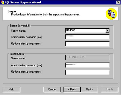  figure 4.15 - specifying logon information for the export and import servers. 