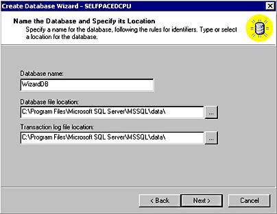  figure 6.2 - selecting a name and location for the database. 
