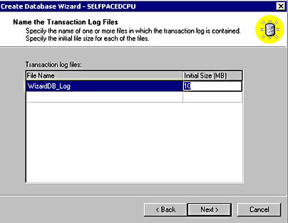  figure 6.5 - naming the transaction log file. 