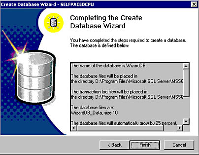  figure 6.7 - reviewing the database parameters that you have selected. 