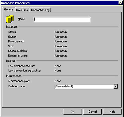  figure 6.8 - the general tab of the database properties dialog box. 