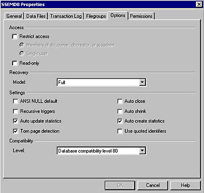  figure 6.14 - viewing the database option settings. 