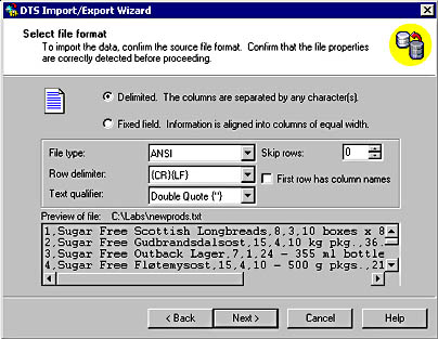  figure 7.3 - selecting the file format, field type, and text qualifier. 