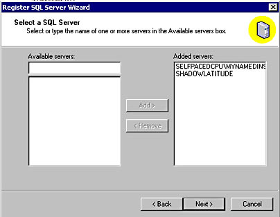  figure 12.15 - selecting an instance of sql server to be registered. 