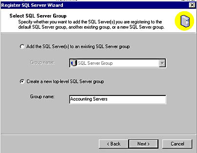  figure 12.18 - selecting a logical group for servers being registered. 