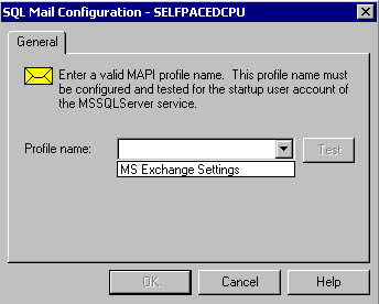  figure 12.27 - selecting a messaging profile for sql mail. 