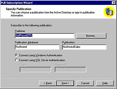  figure 15.63 - using active directory to subscribe to a publication. 