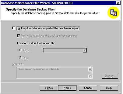  figure 16.3 - clearing the full database back up check box. 