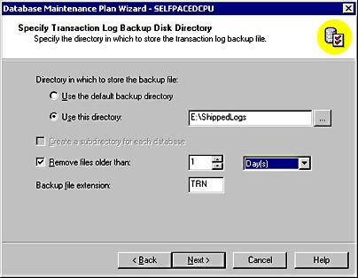  figure 16.4 - selecting a storage location for transaction log backups. 