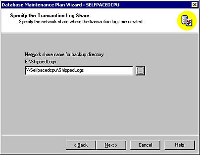  figure 16.5 - specifying the network share for the transaction log backup files. 