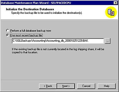  figure 16.8 - specifying the backup file for initialization. 