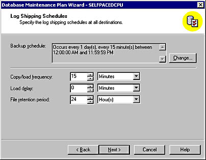  figure 16.9 - specifying the log shipping schedule. 