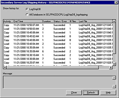  figure 16.17 - viewing the copy/restore history for the standby server from the monitor server. 