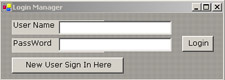 click to expand: this figure shows the login manager window where customers can specify a user name and password to log on to the order processing application.