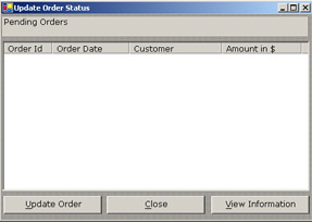 click to expand: this figure shows the update order status window that enables the administrator to update the status of an order.