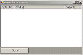 click to expand: this figure shows the view order information window that displays the products and quantity in an order that a customer places in the place order window.