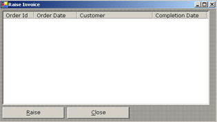 click to expand: this figure shows the raise invoice window that displays the orders that have been completed.