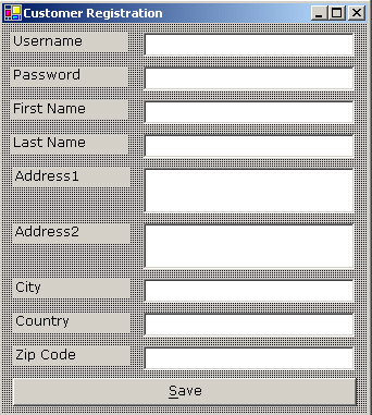 this figure shows the customer registration window where a prospective customer can specify information for registration.