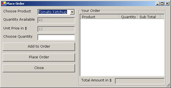click to expand: this figure shows the place order window that displays available products and enables a customer to place an order.