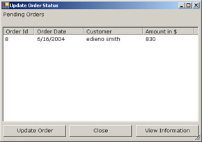 click to expand: this figure shows the update order status window that displays the information about pending orders.